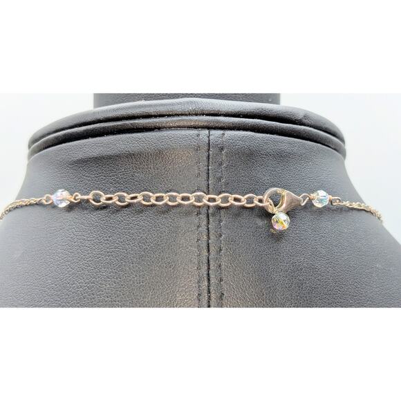Vintage 925 Sterling Silver Beaded Chain Y Drop AB Crystal Teardrop Necklace - Picture 5 of 9
